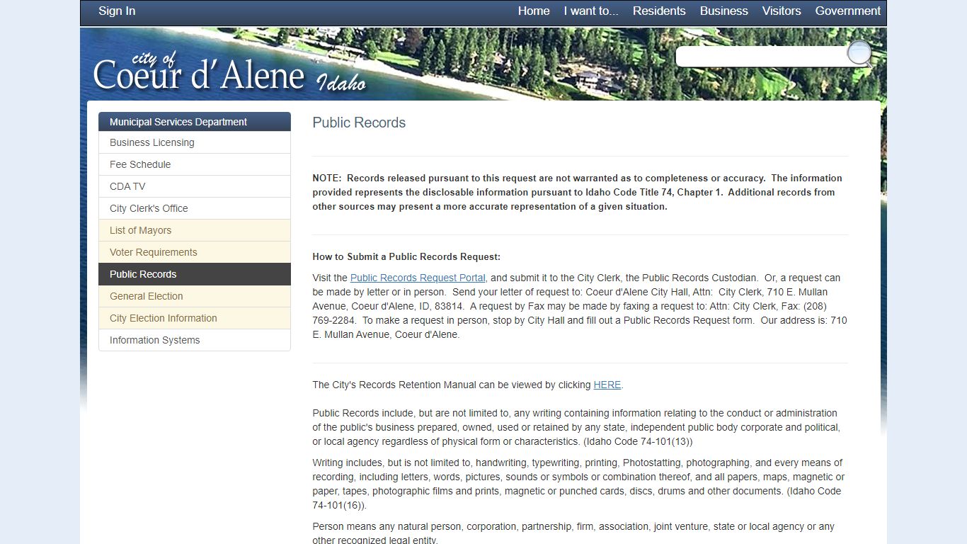 City of Coeur d'Alene - Public Records